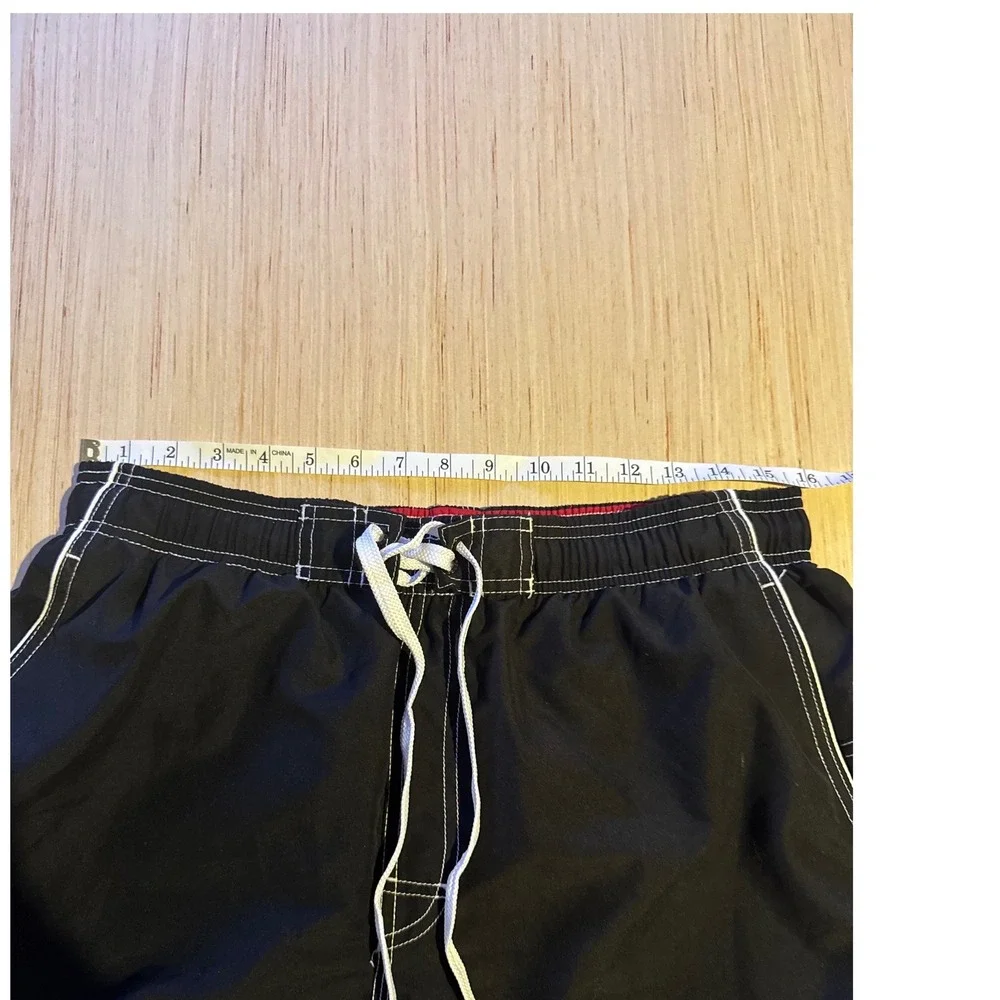 Speedo Mens Black Board Shorts Swim Trunks Cargo Pocket‎ White Contrast L 31